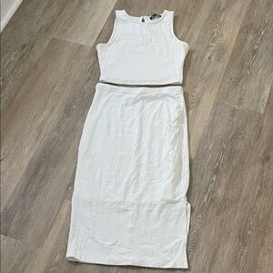 Two Piece Ribbed White Women's Skirt Set